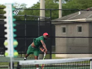 MVSU tennis player hitting a forehand