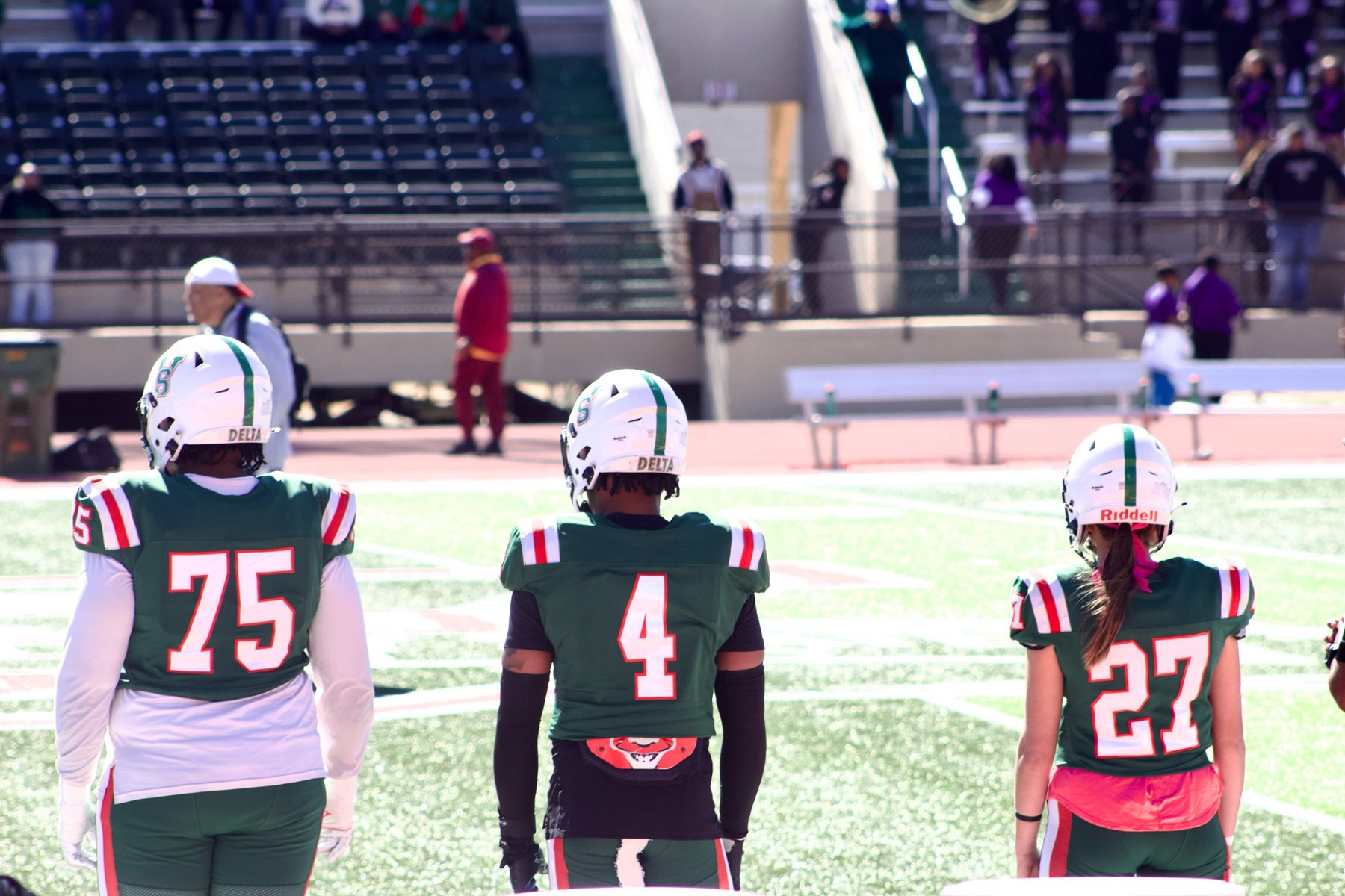 MVSU football players lined up on the sideline