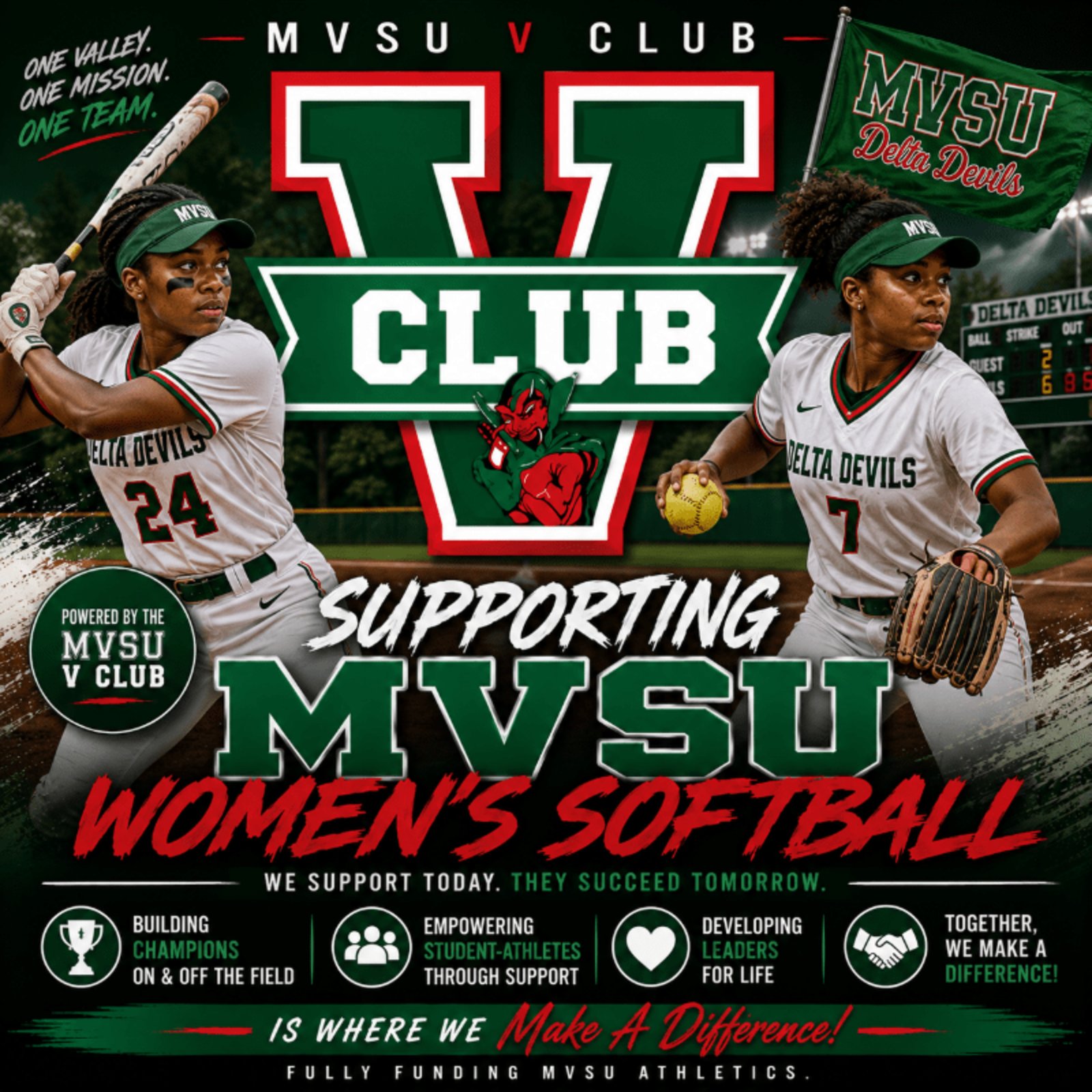 V Club campaign graphic: Supporting MVSU Softball