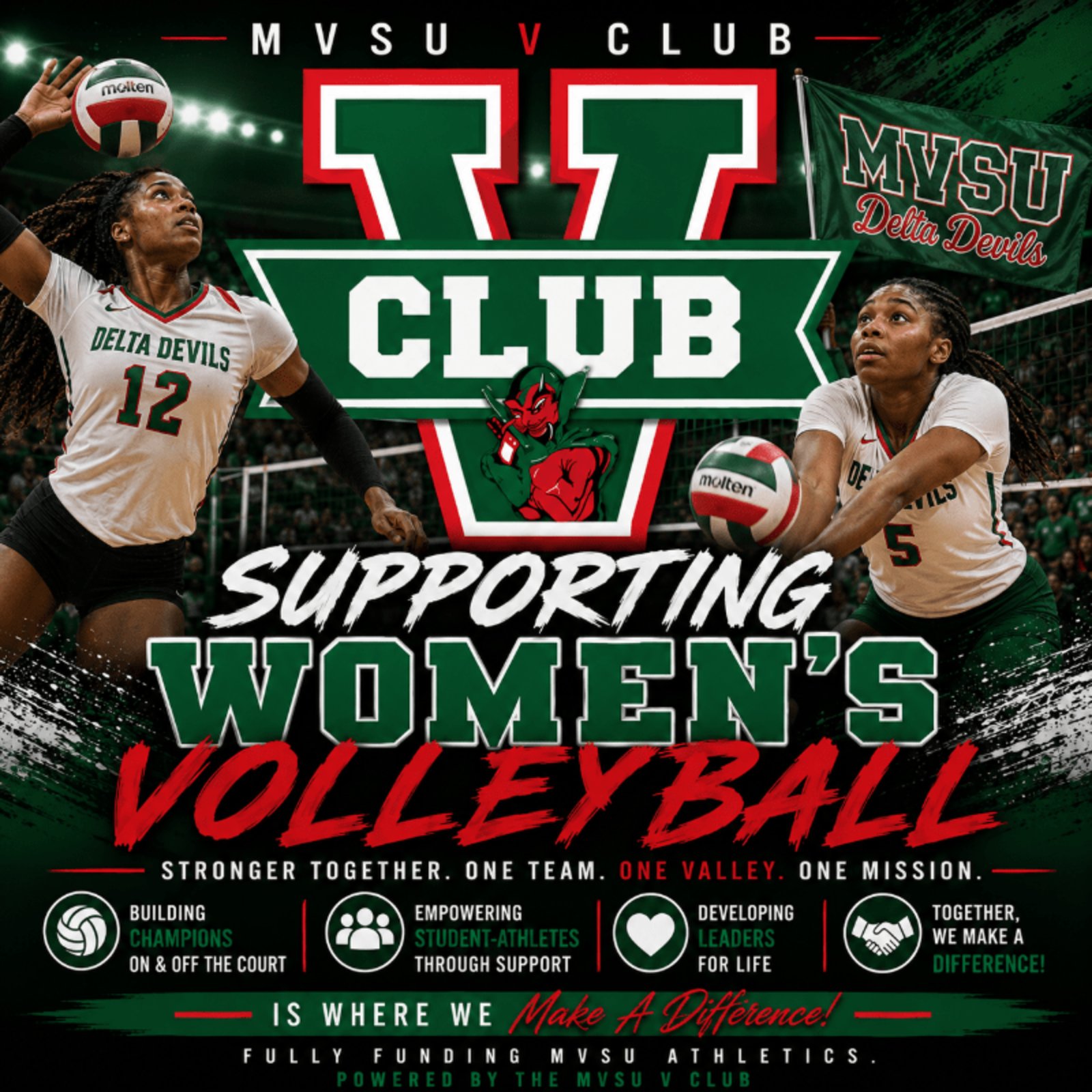 V Club campaign graphic: Supporting MVSU Volleyball
